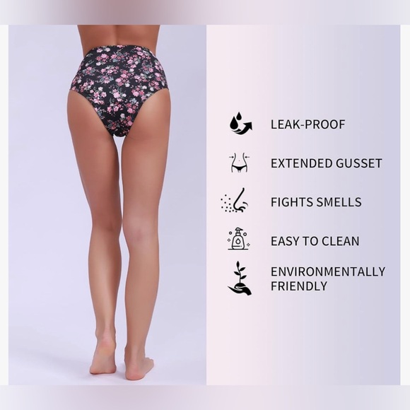 Period Swimwear - Menstrual Swimwear Bottoms - Black Leakproof Swim Bottom - Picture 3 of 10